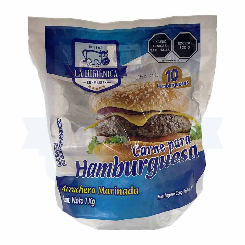 Carne para hamburguesa de arrachera La Higiénica.