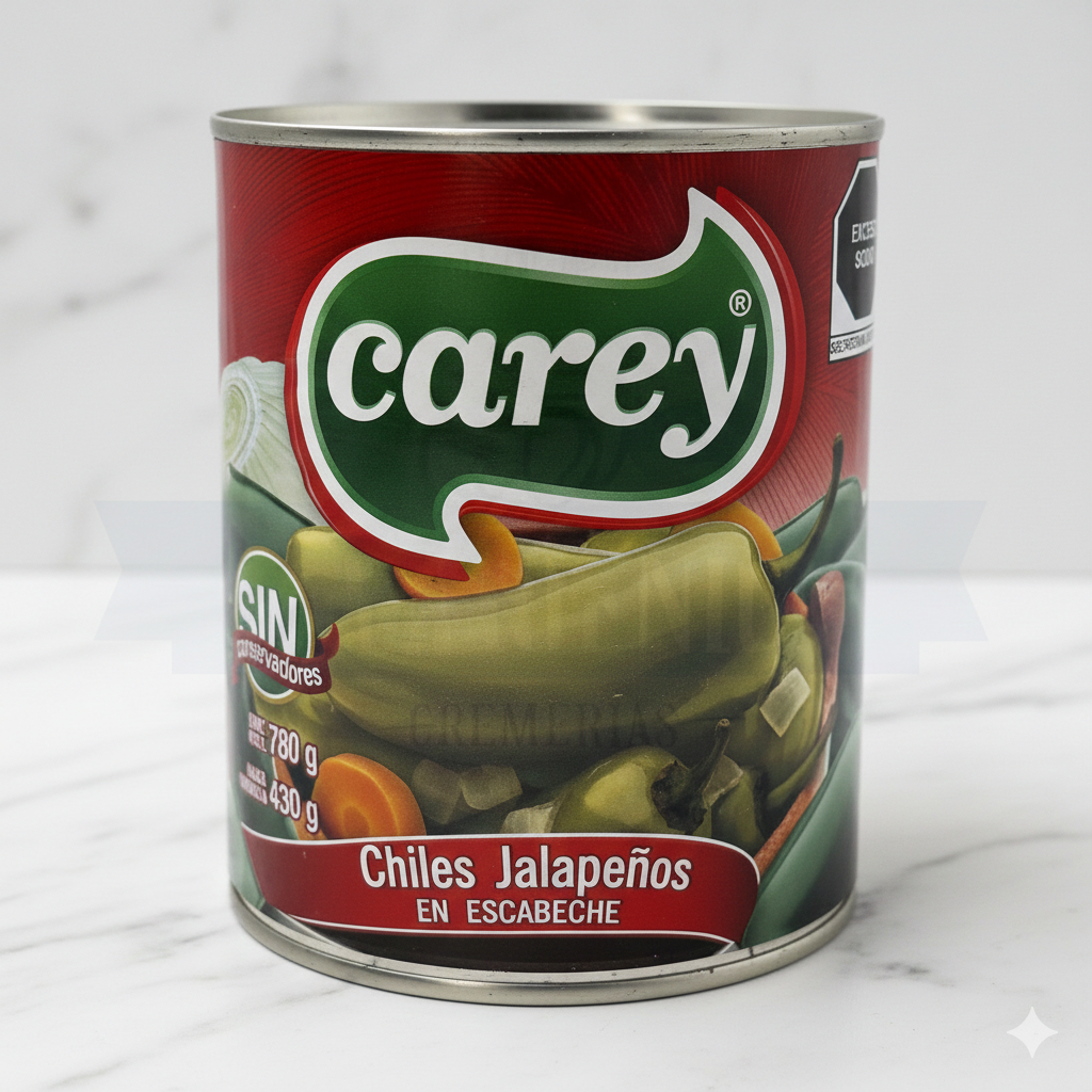 Lata de chiles enteros carey 215g.