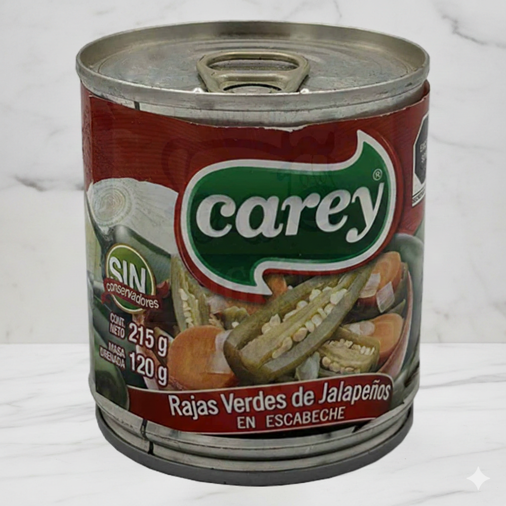 Lata de chiles en rajas carey 215g.