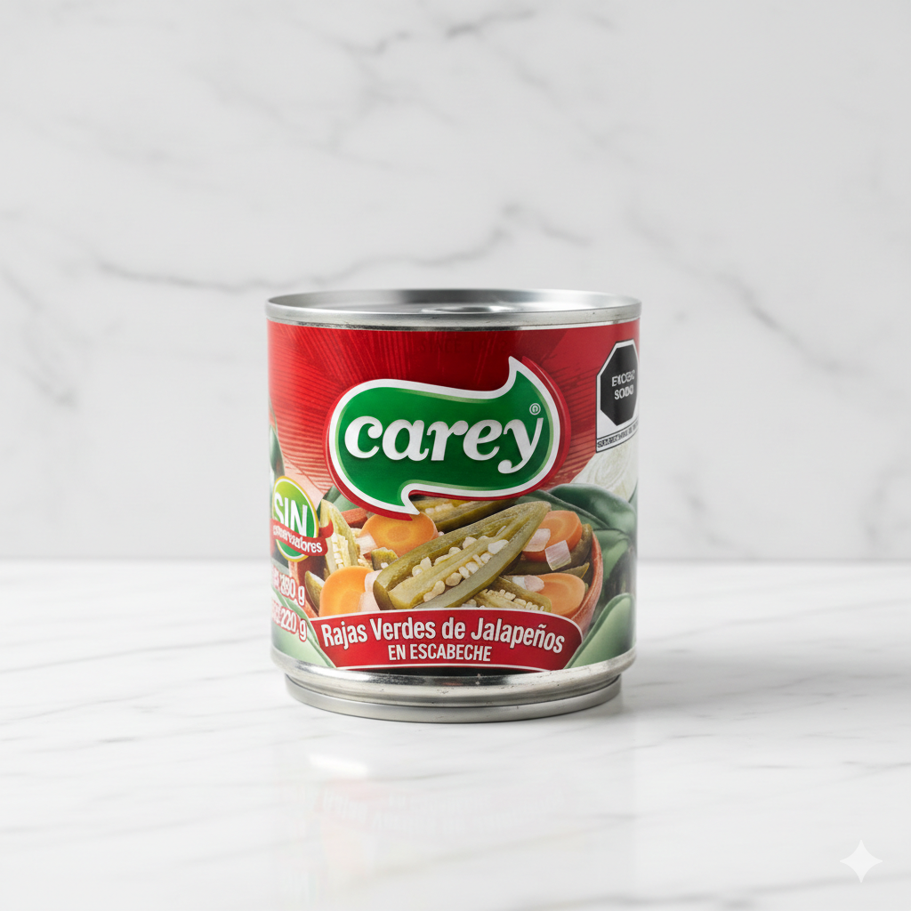 Lata de chiles en rajas carey 380g.