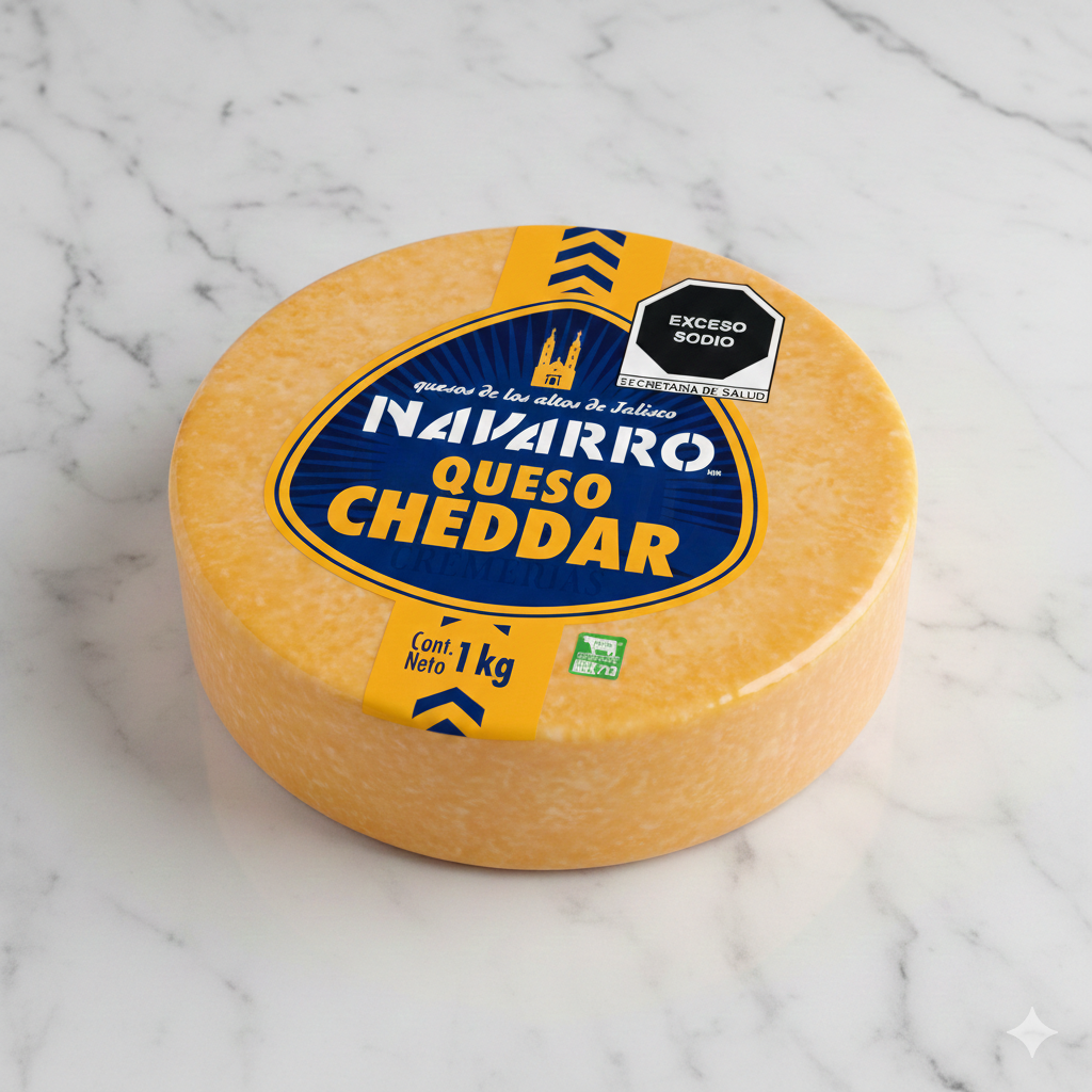 Queso cheddar Navarro de 1 kilo.