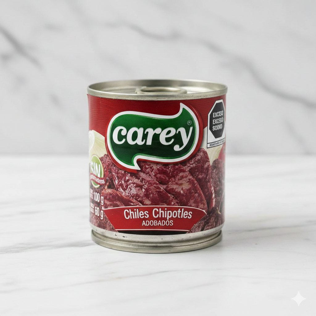 Lata de chiles chipotle carey 215g.